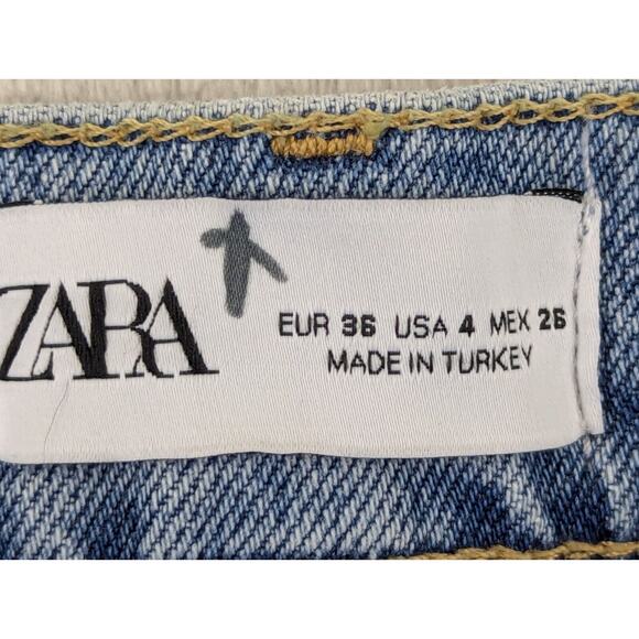 Zara sz 4 Crop or Ankle Jeans High Rise distressed some stretch denim blue - Picture 3 of 5